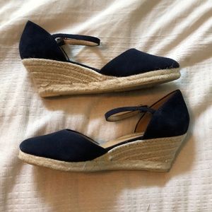Talbots navy blue espadrille wedges